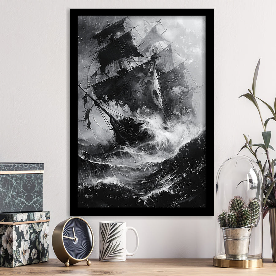 Old Pirate Ship Black And White,Framed Art Prints Wall Decor, Picture Framed