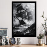 Old Pirate Ship Black And White,Framed Art Prints Wall Decor, Picture Framed
