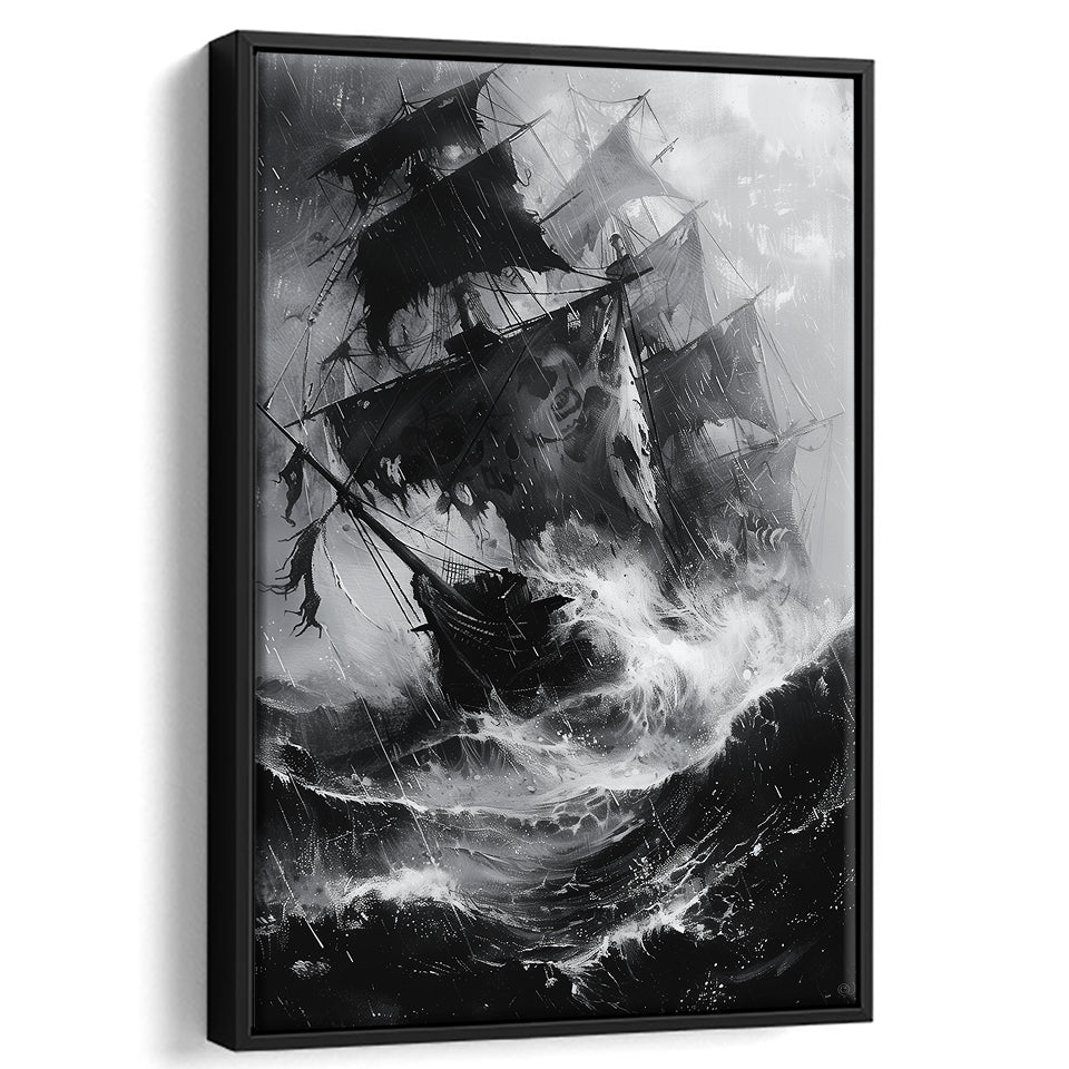 Old Pirate Ship Black And White,Framed Canvas Prints Wall Art Decor, Floating Frame