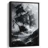 Old Pirate Ship Black And White,Framed Canvas Prints Wall Art Decor, Floating Frame