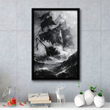 Old Pirate Ship Black And White,Framed Canvas Prints Wall Art Decor, Floating Frame
