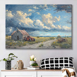 Old Tractor And House In The Garden Painting, Art Print, Canvas Print Wall Art Home Decor