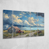 Old Tractor And House In The Garden Painting, Extra Large Canvas, Canvas Print Wall Art Decor