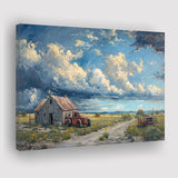 Old Tractor And House In The Garden Painting, Art Print, Canvas Print Wall Art Home Decor