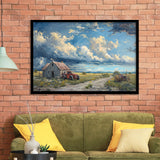 Old Tractor And House In The Garden Painting, Painting Art, Framed Art Print Wall Art Home Decor