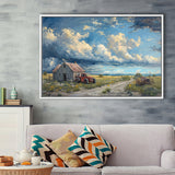 Old Tractor And House In The Garden Painting, Floating Frame, Framed Canvas Print Wall Art Home Decor