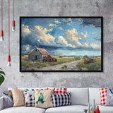 Old Tractor And House In The Garden Painting, Painting Art, Framed Art Print Wall Art Home Decor