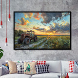 Old Tractor And Pastel Clouds Over The Backyard, Painting Art, Framed Art Print Wall Art Home Decor