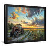 Old Tractor And Pastel Clouds Over The Backyard, Painting Art, Framed Art Print Wall Art Home Decor