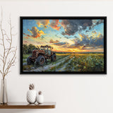 Old Tractor And Pastel Clouds Over The Backyard, Floating Frame, Framed Canvas Print Wall Art Home Decor