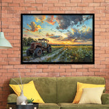 Old Tractor And Pastel Clouds Over The Backyard, Painting Art, Framed Art Print Wall Art Home Decor