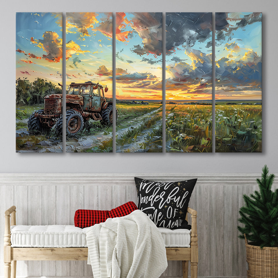 Old Tractor And Pastel Clouds Over The Backyard, Extra Large Canvas, Canvas Print Wall Art Decor
