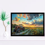 Old Tractor And Pastel Clouds Over The Backyard, Painting Art, Framed Art Print Wall Art Home Decor