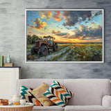 Old Tractor And Pastel Clouds Over The Backyard, Floating Frame, Framed Canvas Print Wall Art Home Decor