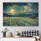 Old Tractor Garden in the Moonlight Painting Art, Art Print, Canvas Print Wall Art Home Decor