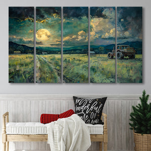 Old Tractor Garden in the Moonlight Painting Art, Extra Large Canvas, Canvas Print Wall Art Decor