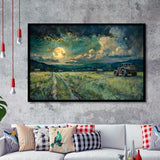 Old Tractor Garden in the Moonlight Painting Art, Painting Art, Framed Art Print Wall Art Home Decor