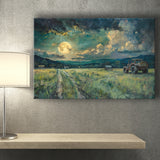 Old Tractor Garden in the Moonlight Painting Art, Art Print, Canvas Print Wall Art Home Decor
