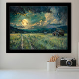 Old Tractor Garden in the Moonlight Painting Art, Painting Art, Framed Art Print Wall Art Home Decor