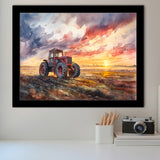 Old Tractor In Sunset Field Watercolor Painting, Painting Art, Framed Art Print Wall Art Home Decor