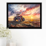 Old Tractor In Sunset Field Watercolor Painting, Floating Frame, Framed Canvas Print Wall Art Home Decor