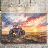 Old Tractor In Sunset Field Watercolor Painting, Art Print, Canvas Print Wall Art Home Decor