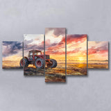 Old Tractor In Sunset Field Watercolor Painting, Multi Panel,Mixed Canvas Print Wall Art Decor