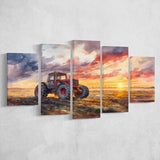 Old Tractor In Sunset Field Watercolor Painting, Multi Panel,Mixed Canvas Print Wall Art Decor