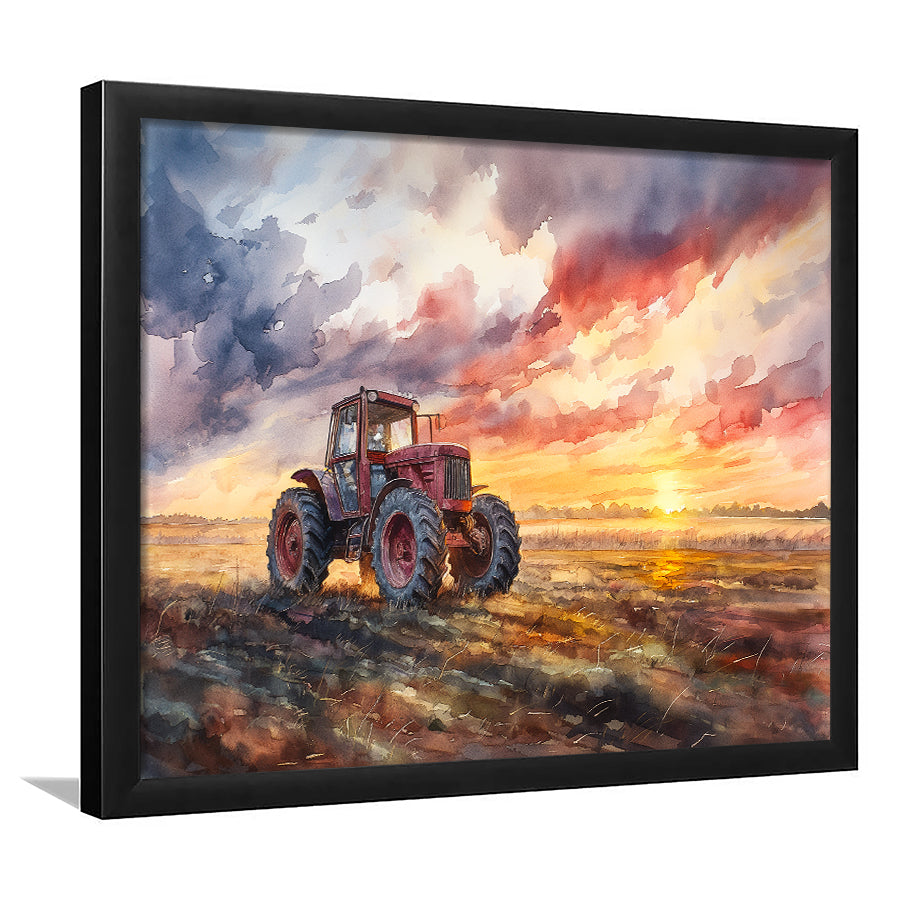 Old Tractor In Sunset Field Watercolor Painting, Painting Art, Framed Art Print Wall Art Home Decor