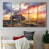 Old Tractor In Sunset Field Watercolor Painting, Extra Large Canvas, Canvas Print Wall Art Decor
