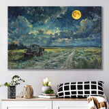 Old Tractor in Field Moonlight Painting Art, Art Print, Canvas Print Wall Art Home Decor