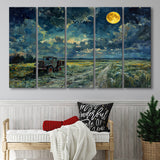 Old Tractor in Field Moonlight Painting Art, Extra Large Canvas, Canvas Print Wall Art Decor
