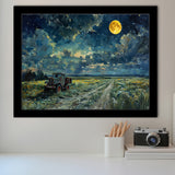 Old Tractor in Field Moonlight Painting Art, Painting Art, Framed Art Print Wall Art Home Decor