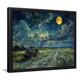 Old Tractor in Field Moonlight Painting Art, Painting Art, Framed Art Print Wall Art Home Decor