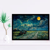 Old Tractor in Field Moonlight Painting Art, Painting Art, Framed Art Print Wall Art Home Decor