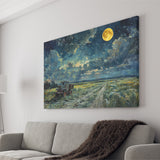 Old Tractor in Field Moonlight Painting Art, Art Print, Canvas Print Wall Art Home Decor