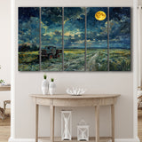 Old Tractor in Field Moonlight Painting Art, Extra Large Canvas, Canvas Print Wall Art Decor