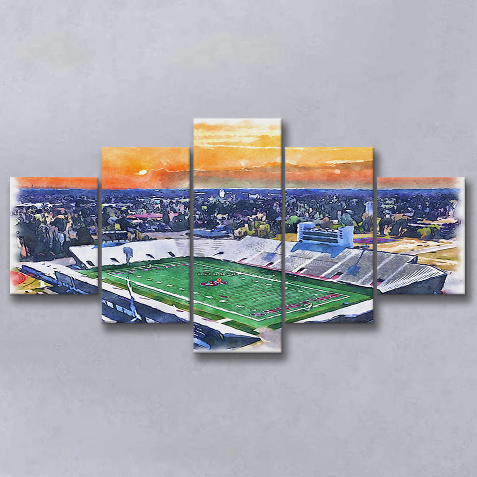 Oliver C. Dawson Stadium WaterColor 5 Panels Mix Canvas Prints, Orangeburg South Carolina Watercolor, Large Stadium Canvas