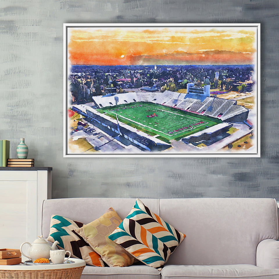 Oliver C. Dawson Stadium WaterColor Framed Canvas Prints, Stadium Art Gifts, Floating Frame