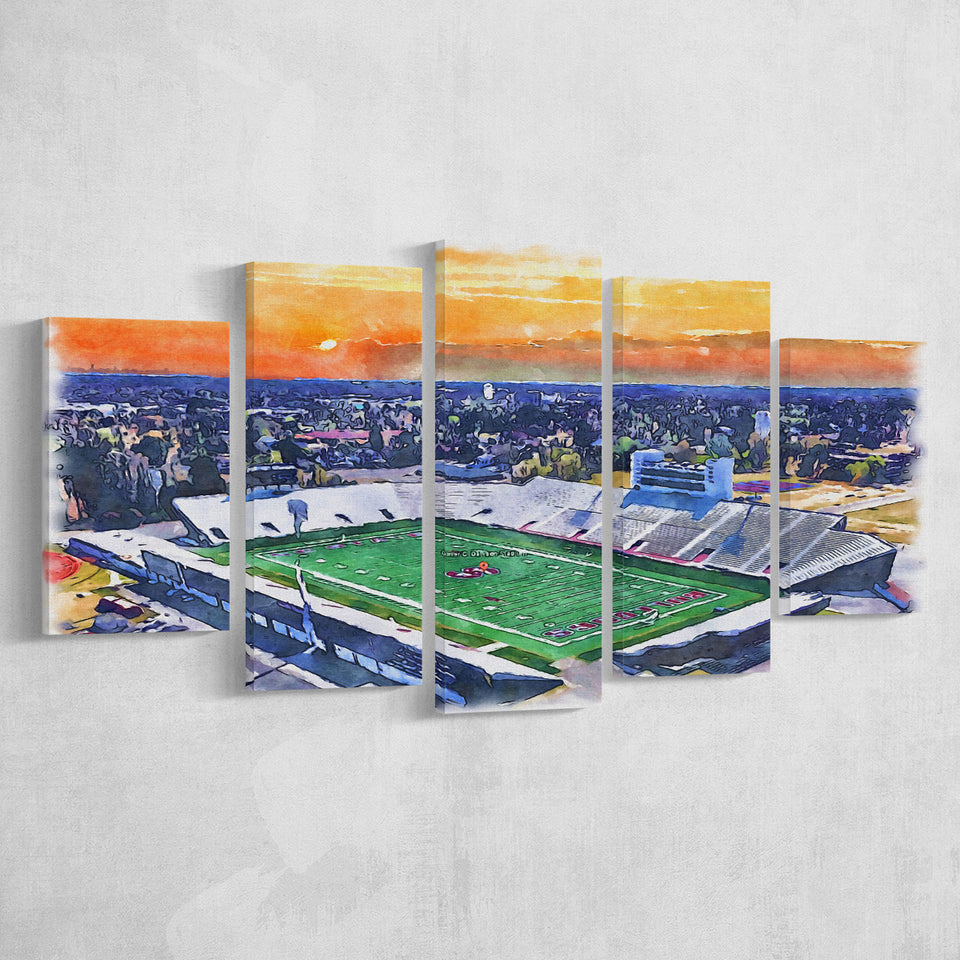 Oliver C. Dawson Stadium WaterColor 5 Panels Mix Canvas Prints, Orangeburg South Carolina Watercolor, Large Stadium Canvas