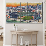 Oracle Park WaterColor 5 Panels B Mixed Canvas Prints, Extra Large, San Francisco California Baseball Watercolor