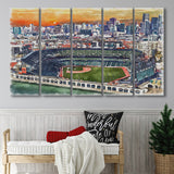 Oracle Park WaterColor 5 Panels B Mixed Canvas Prints, Extra Large, San Francisco California Baseball Watercolor