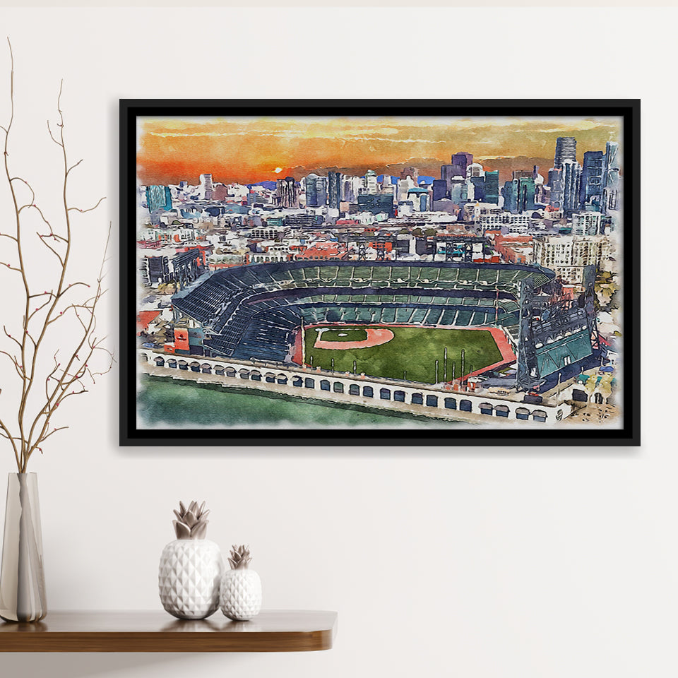 Oracle Park WaterColor Framed Canvas Prints, San Francisco California Baseball Watercolor, Stadium Art Gifts, Floating Frame