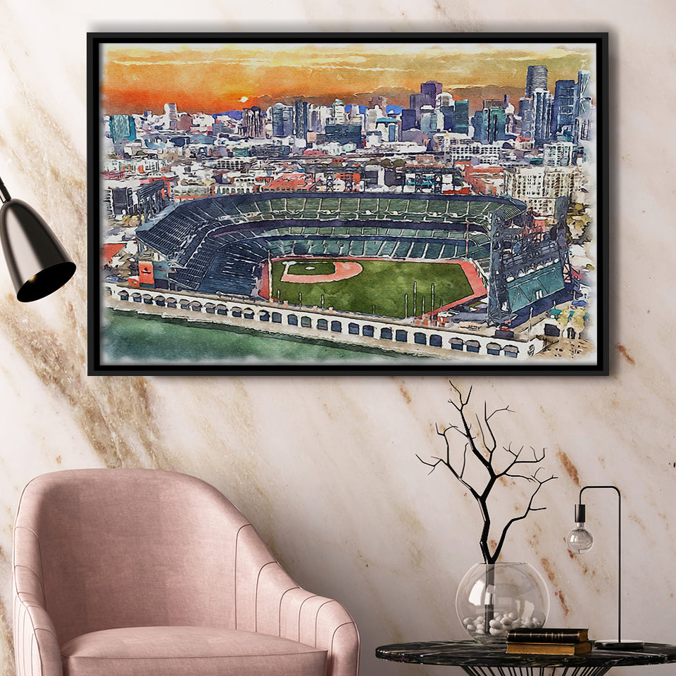 Oracle Park WaterColor Framed Canvas Prints, San Francisco California Baseball Watercolor, Stadium Art Gifts, Floating Frame
