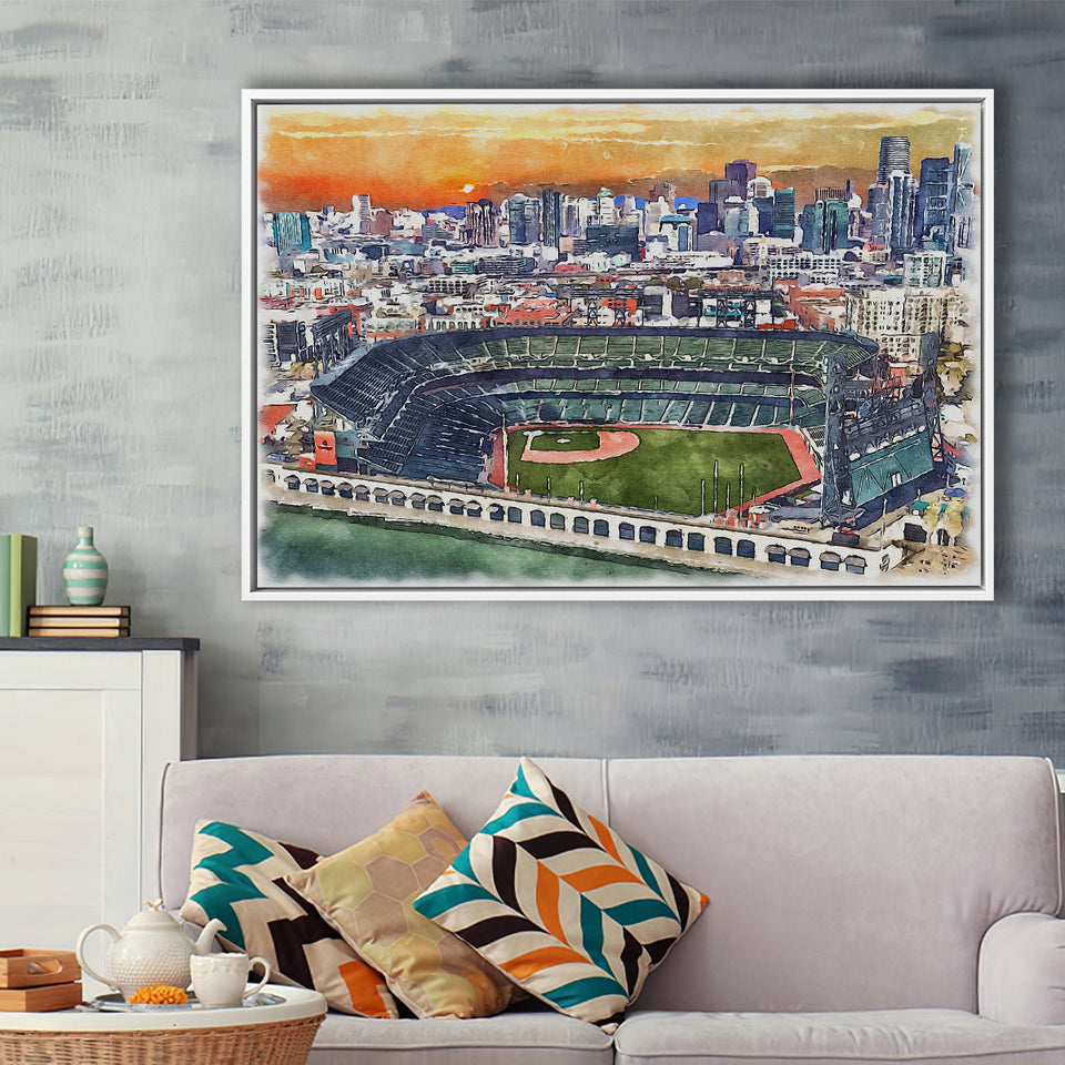 Oracle Park WaterColor Framed Canvas Prints, San Francisco California Baseball Watercolor, Stadium Art Gifts, Floating Frame