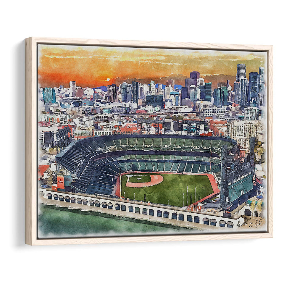 Oracle Park WaterColor Framed Canvas Prints, San Francisco California Baseball Watercolor, Stadium Art Gifts, Floating Frame