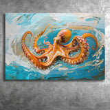Orange Octopus Wave Painting, Canvas Print Wall Art Home Decor, Painting Canvas Art Print