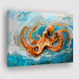 Orange Octopus Wave Painting, Canvas Print Wall Art Home Decor, Painting Canvas Art Print