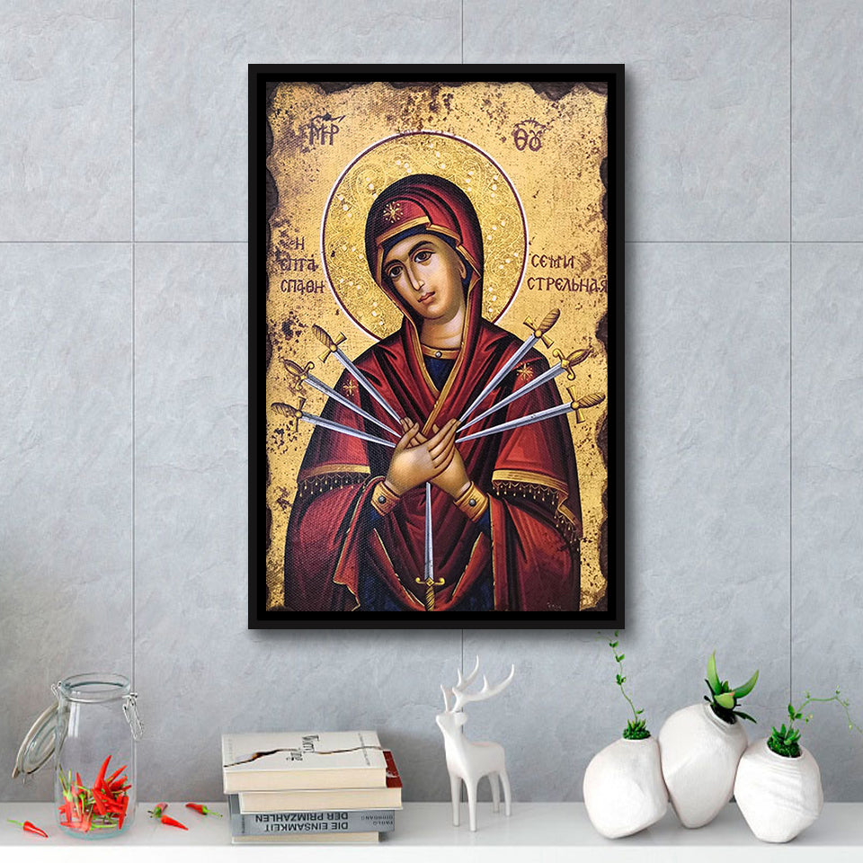 Orthodox Icon Mary, Virgin Mary Icon, Our Lady Of Sorrows,Framed Canvas Prints Wall Art Decor, Floating Frame