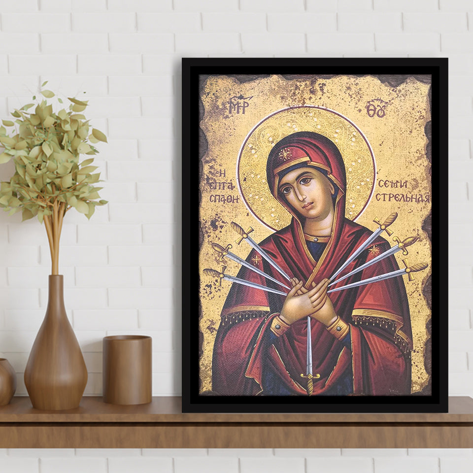 Orthodox Icon Mary, Virgin Mary Icon, Our Lady Of Sorrows,Framed Canvas Prints Wall Art Decor, Floating Frame